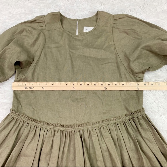 R.G.Kane Stella linen mini dress in olive green ruffle hem Made in USA - Picture 5 of 12